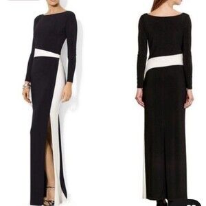 RALPH LAUREN Women's Evening Colorblock Long Gown Sz 6 Black White Dress EUC